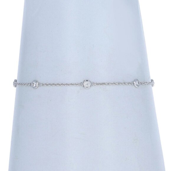 White Gold Diamond by the Yard Station Bracelet - 14k Round .27ctw Adjustable